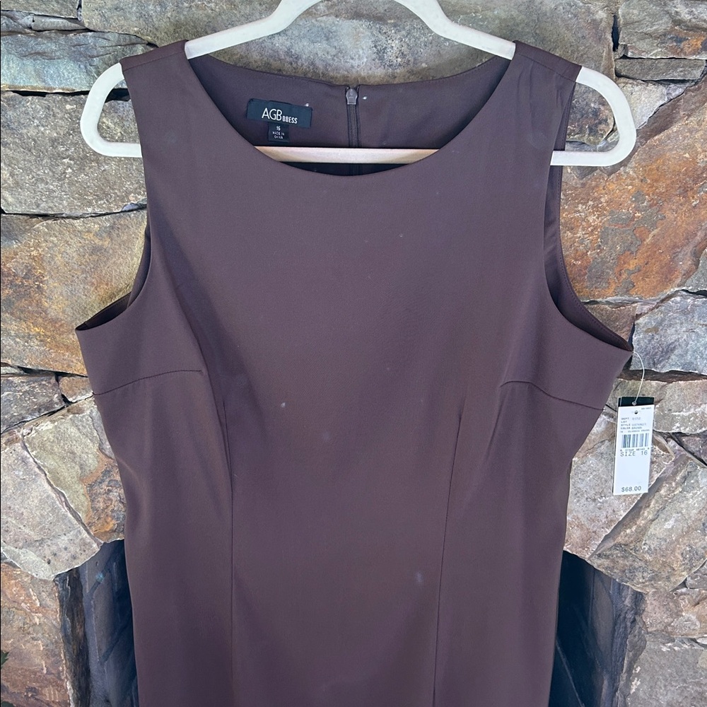 AGB Chocolate Brown Sleeveless Midi Dress New With Tags; Stretch Fabric; Size 16 - Picture 2 of 12
